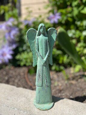 Vintage Angel Statue | Rustic Green Garden Decor